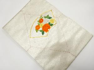 未使用品　地紙に牡丹・菊模様　刺繍　名古屋帯